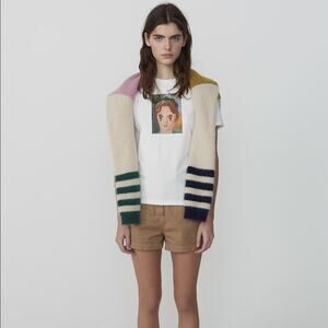 ALEXA CHUNG Circus girl Ecru Printed Cotton T-Shirt XS NWOT